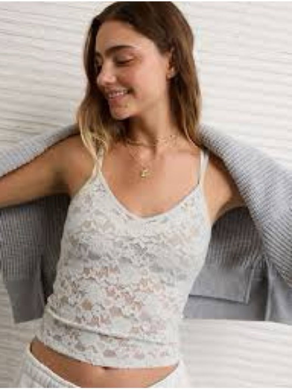 American Eagle Outfitters White Lace Spaghetti-Strap Camisole